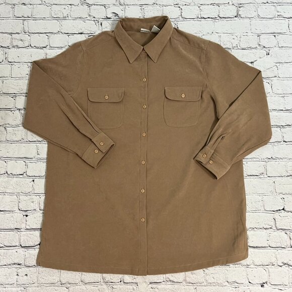 Roaman’s‎ Women button down Microfleece Size Large Tan - Picture 1 of 9